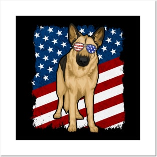 German Shepherd Dog American Flag Posters and Art